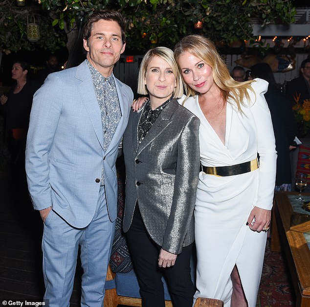 James Marsden, Liz Feldman and Applegate were pictured at a promotional party for Dead To Me in May 2019 in Santa Monica, California