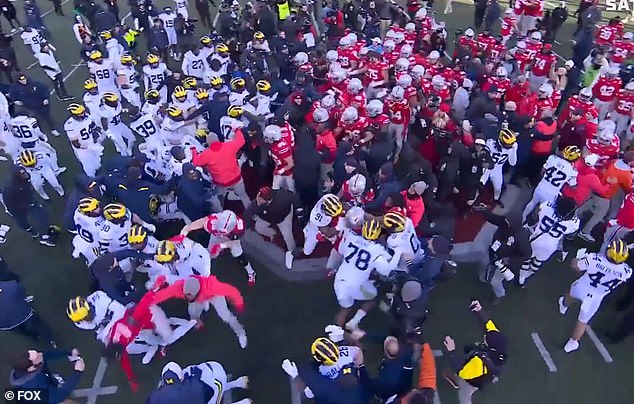 The violence broke out Saturday afternoon after Michigan's shocking victory over rivals Ohio State