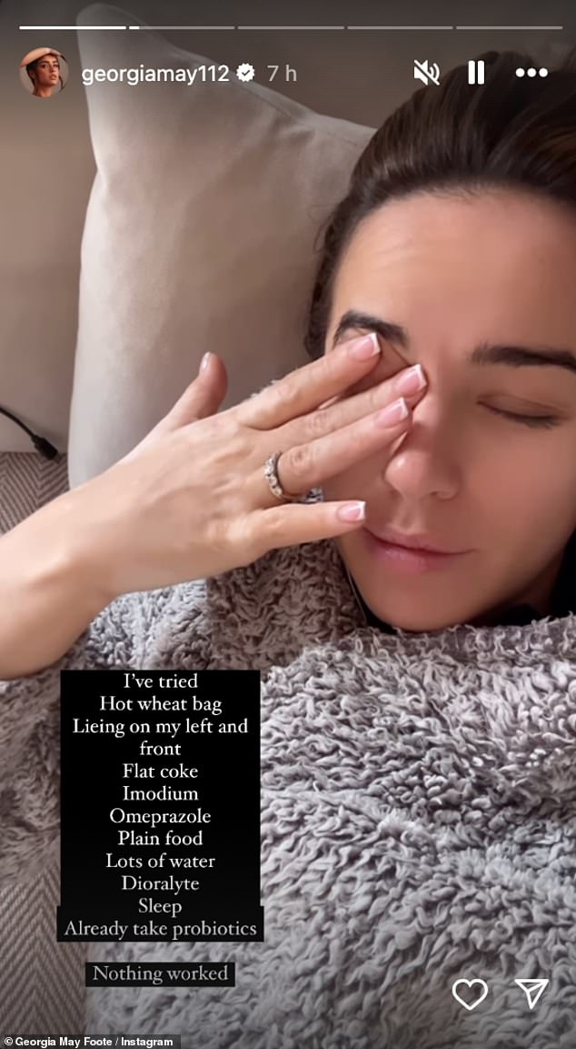 The former Coronation Street actress, 33, who is best known for her role as Katy Armstrong in the ITV soap, took to Instagram to share her symptoms, which include severe stomach cramps and upset stomach.