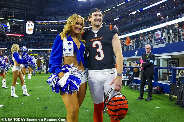 Bengals kicker Cade York pictured with his girlfriend, Cowboys cheerleader Zoe Dale