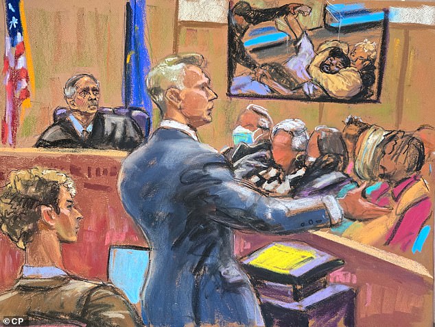 In a court sketch, Penny sits next to his attorney Steven Raiser as Raiser addressed the jurors