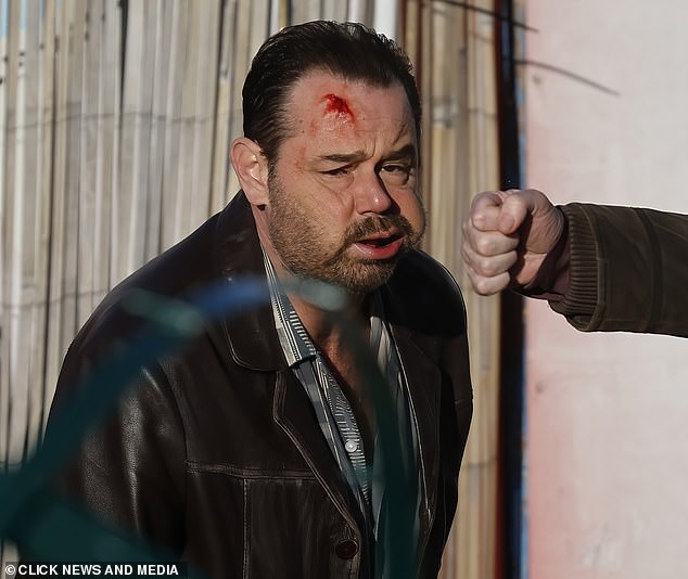 Danny Dyer is punched in the face before strangling his co-star in bloody first footage at filming for the second series of Mr Bigstuff, filmed in Essex last week