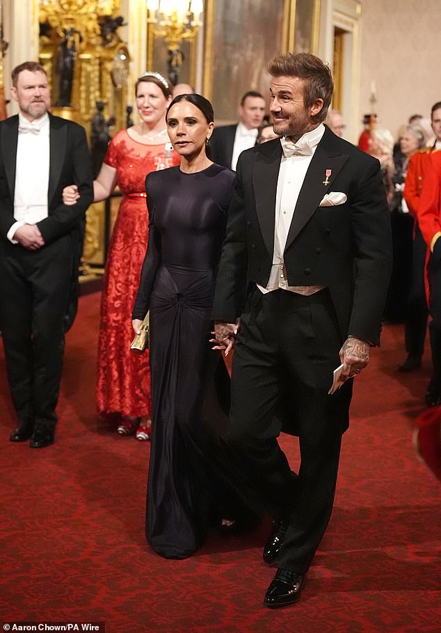 The controversy seemed forgotten on Tuesday evening as Beckham, accompanied by his wife Victoria, attended his first-ever state banquet at Buckingham Palace.