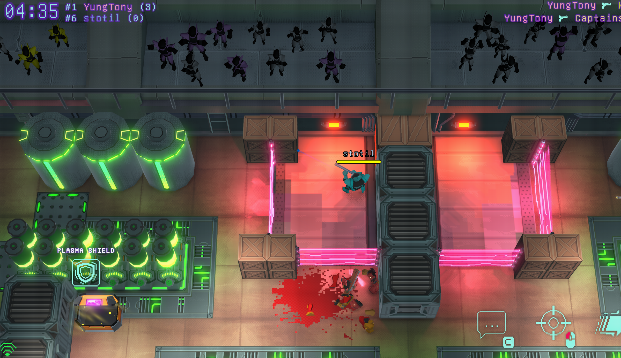 A screenshot from Captain Laserhawk: The GAME showing a character moving through an isometric game grid filled with boxes and laser walls