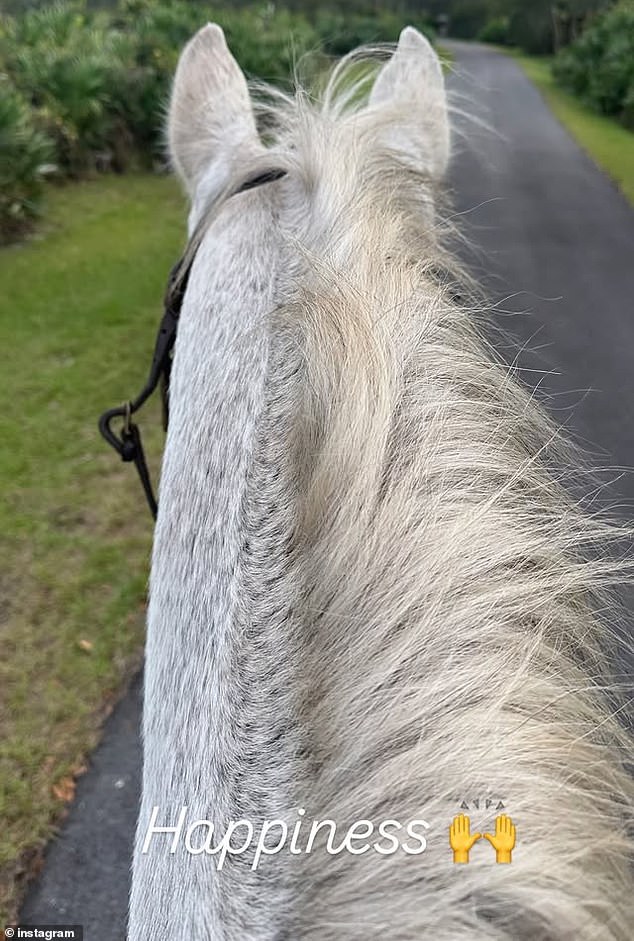 Anderson later shared a photo taken from the back of a horse, captioning it: 