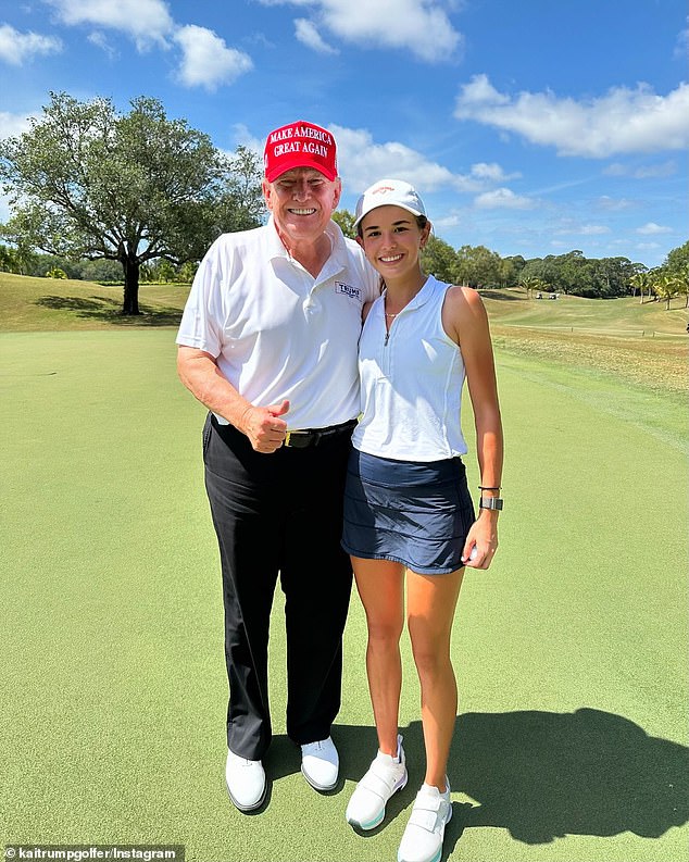 Kai Trump (right) did a hilarious impersonation of her grandfather, Donald Trump (left)