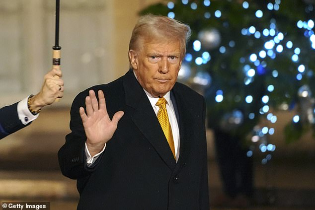 Donald Trump pictured on December 7 after meeting with French President Emmanuel Macron and attending the reopening of Notre-Dame Cathedral in Paris