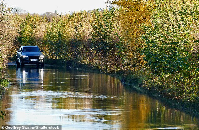 Ellen's property in Oxfordshire fell victim to the British weather, leaving the fields surrounding the property flooded (photo: impassable roads in nearby Dunsden, Oxfordshire)