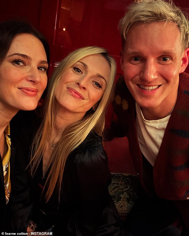 Fearne confessed: 'I have a bit of a weird burst of pleasure. I just want to get a bit p***ed and have some fun' (pictured on a night out with Eliza Day and Jamie Laing last week)