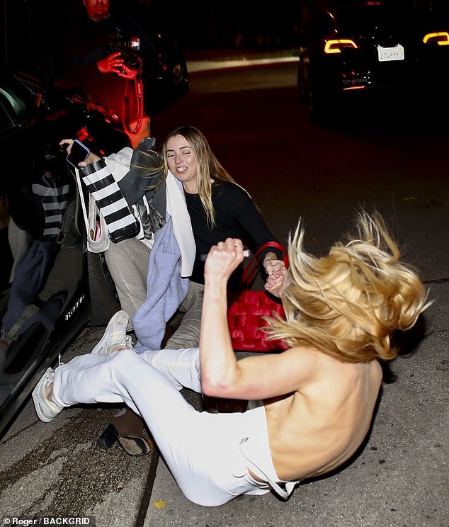 Francesca Eastwood fell to the ground outside LA's Chateau Marmont on Tuesday, days after it was announced she will not face charges following her domestic violence arrest