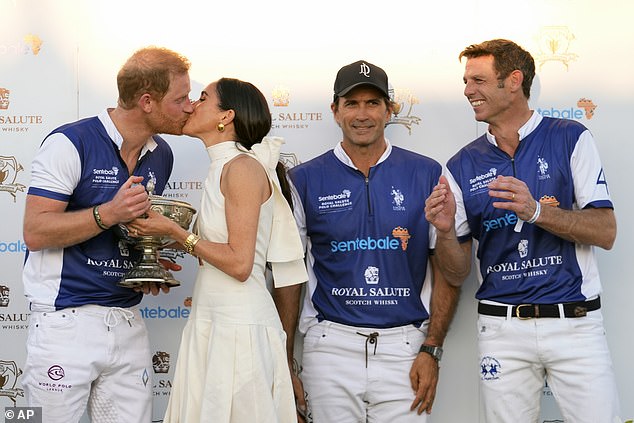 The royal couple kissed after Prince Harry's team won the Royal Salute Polo Challenge