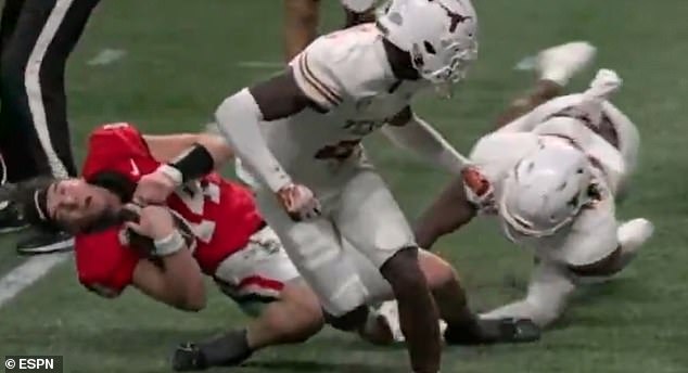 Backup shooter Stockton's helmet flew off when he was taken down by a pair of Texas Longhorns defenders on the penultimate play of the game