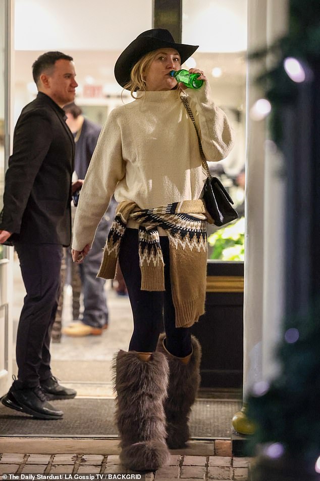 Kate, 45, was spotted shopping at Chrome Hearts in a stylish cowgirl ensemble including hat and furry boots