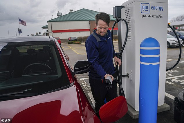 Each EV charging station requires as much electricity as the electricity that powers twenty households. Pictured: A charging station in London, Ohio