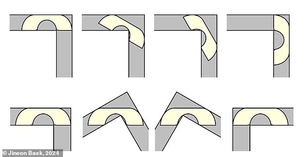 Dr. Jineon Baek, a mathematician from Yonsei University, Korea, has identified the ideal shape for a sofa that you have to move around a corner. This shape (shown) provides the largest seating area, depending on the size of the hallway