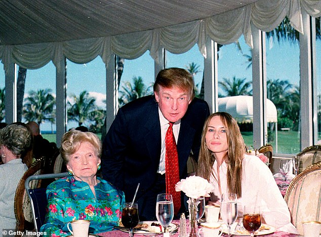 Speaking of her influence in his life, Donald credits Mary Anne for passing on the 'showmanship' gene. Pictured: Mary Trump, Donald and wife Melania