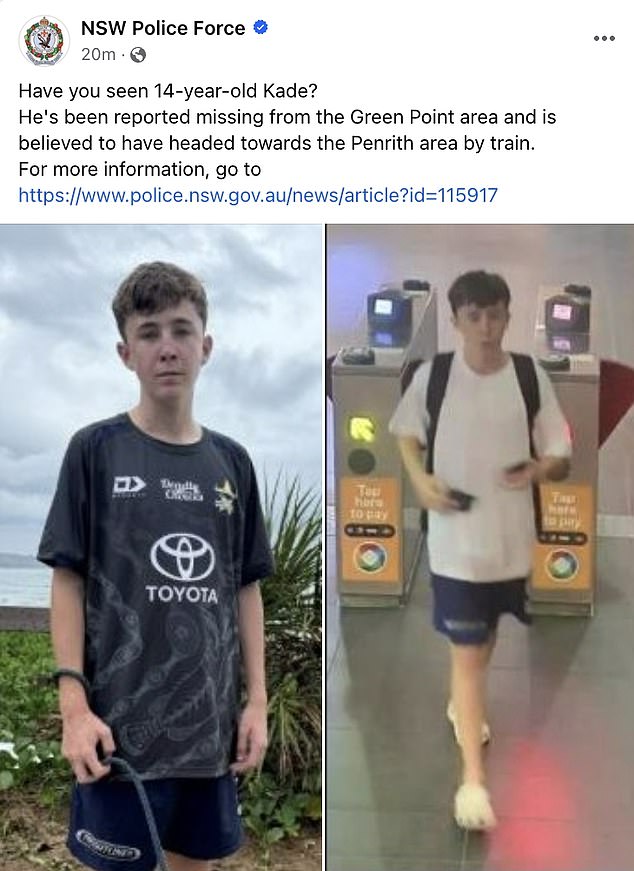 New South Wales Police had appealed to the public for information on the 14-year-old's whereabouts after he went missing.