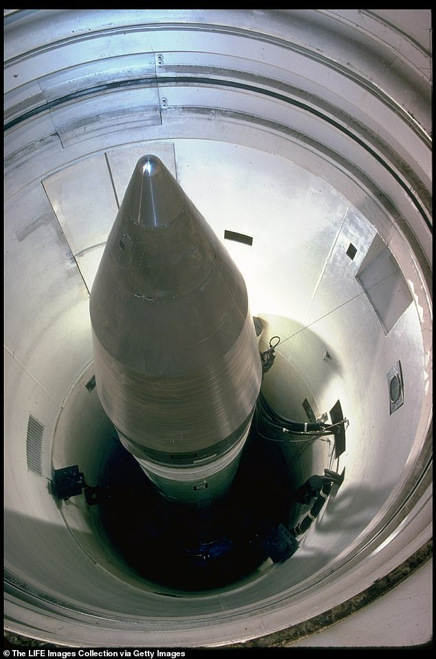 Above, a Minuteman III missile in a silo in the late 1970s.