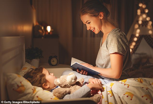 To help combat anxiety and agitation in young children, Gibson recommends baths, soft music, reading or selecting bedtime stories that are calming rather than exciting (stock image)