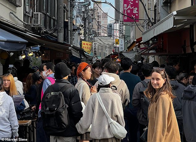 Harriet at the Tsukji Fish Market, one of the world's largest fish trading centers