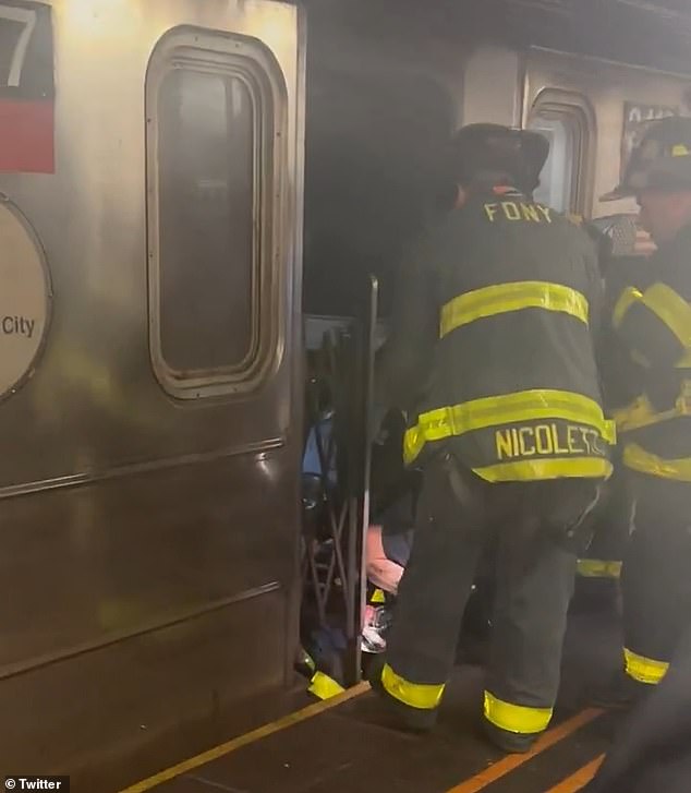 Separate footage shared by stunned passengers later showed the moment the victim was rescued from under the train, as bystanders breathed a sigh of relief when they saw he survived.