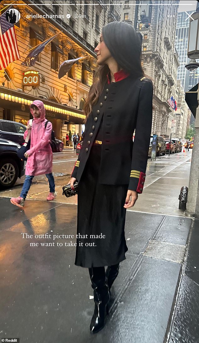 Influencer Arielle Charnas has been roundly mocked online after appearing outside a swanky New York hotel wearing what appears to be a bellhop uniform