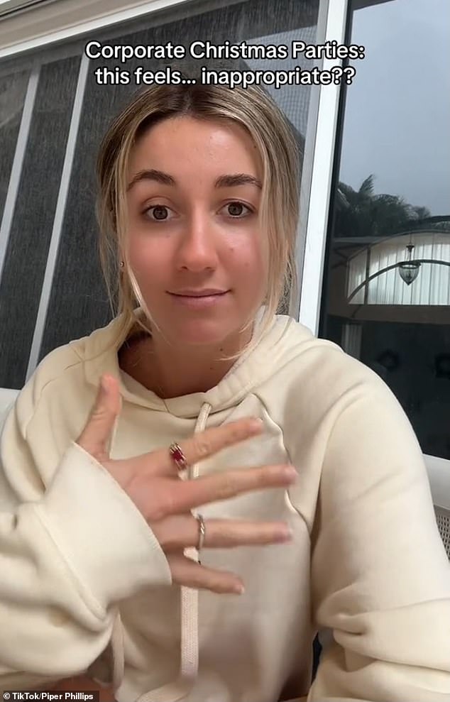 Piper Phillips (pictured) posted a video to her 93,000 TikTok followers ranting about a friend's work Christmas party leaving them without a plus one