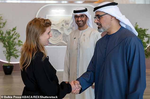 Princess Beatrice shakes hands with the Crown Prince of Abu Dhabi on November 10. Sources say her visit to the city last month on business was partly a 