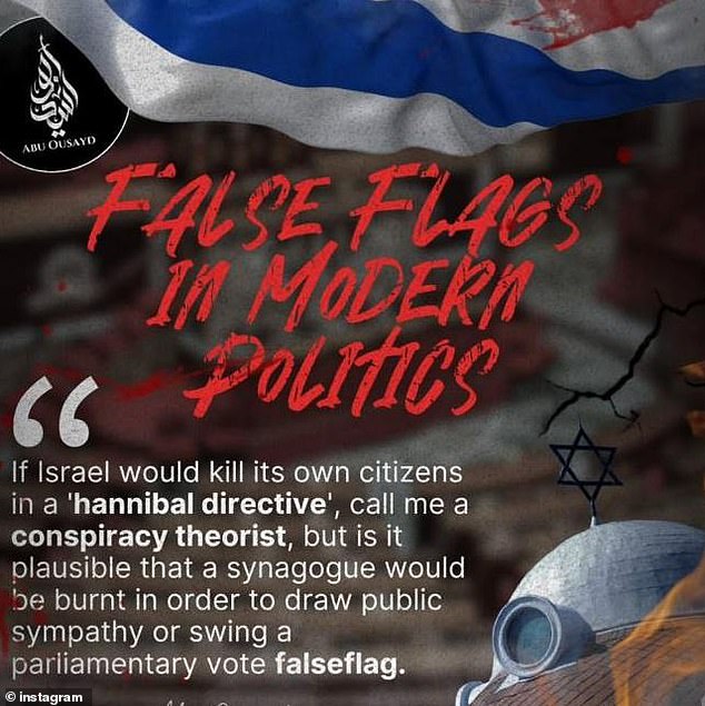 A post shared on Wissam Haddad's Instagram story suggested the firebombings were carried out as a 'false flag' operation to gain sympathy