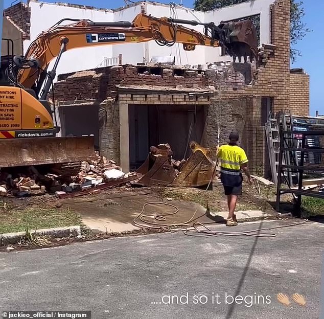 The radio star, 49, took to Instagram on Saturday to share videos of heavy construction equipment knocking down parts of the sprawling mansion