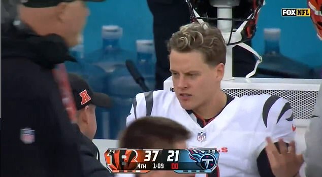 Joe Burrow was caught on an irate sideline during Sunday's win over the Cincinnati Bengals