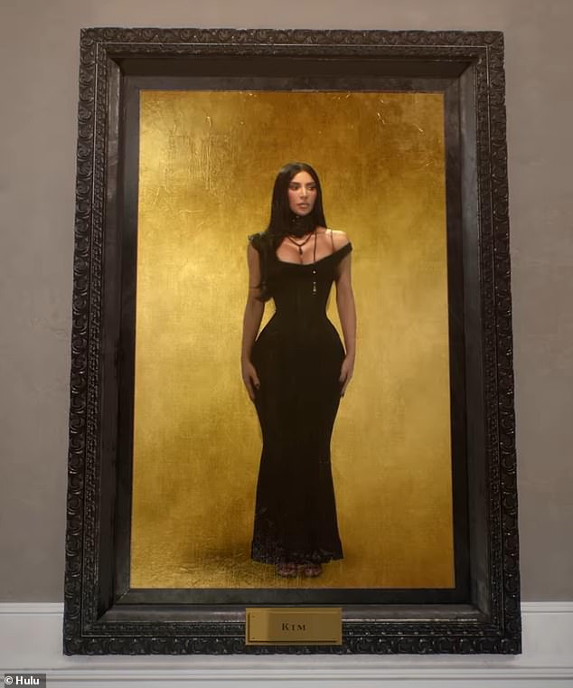 Kim looks like a Victorian-era gothic princess in her black dress with an off-the-shoulder look and statement necklaces.