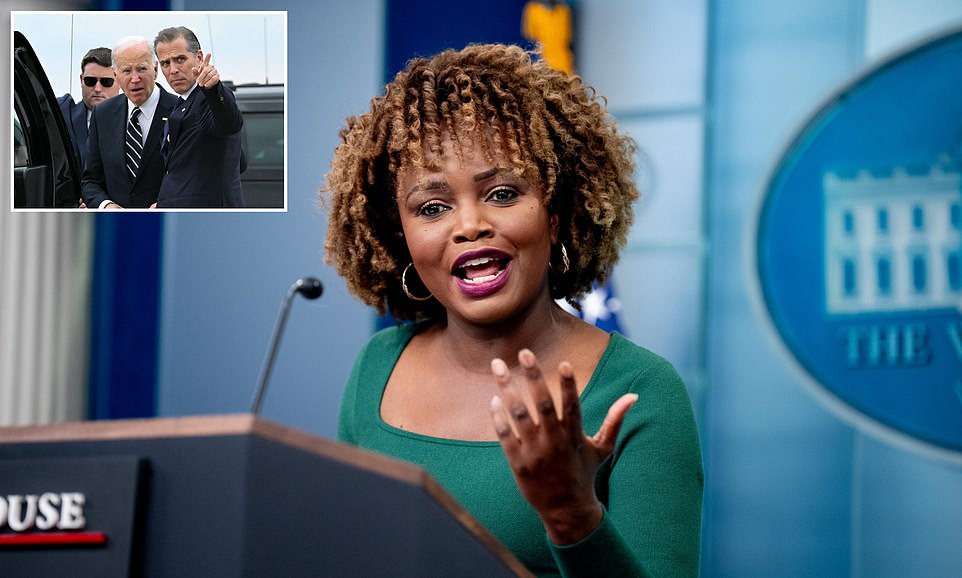 President Joe Biden's press secretary was questioned by reporters aboard Air Force One Monday morning as she tried to defend his decision to pardon his son after months of saying he would not use his position to get Hunter Biden off the hook to hit. Karine Jean-Pierre found herself in the line of fire because she had also repeatedly said that the president would not pardon his son for tax and gun crimes. 