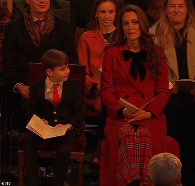 As the royals listened to the poem The Kindness Of Trees, Louis looked at his mother to see her reaction