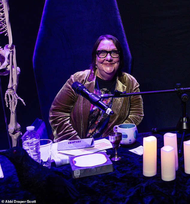 Kathy Burke, 60, played a foul-mouthed cupid as she helped a fan propose to his partner during a live taping of her podcast at London's Prince Edward Theater on Sunday.