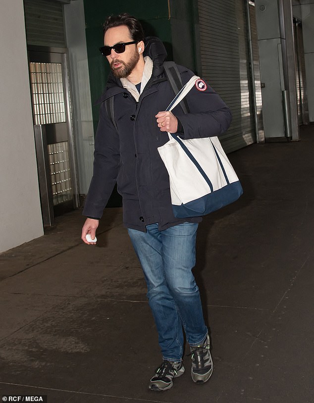 Holmes' co-star Jim Parsons also arrived at the theater on Thursday