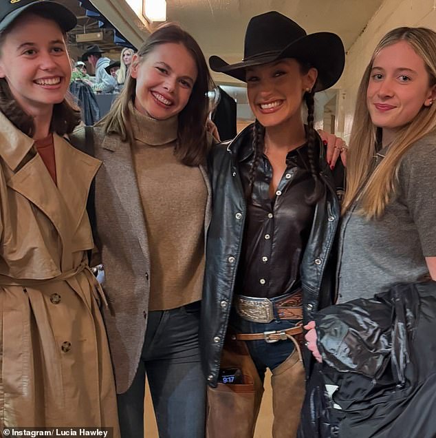 Lucia poses with her cousins ​​Sunday Rose Urban, 16, (far right), her sister Sybella, 17, (far left) and 28-year-old American model Bella Hadid