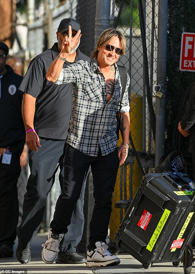 Keith Urban was in good spirits as he left Jimmy Kimmel Live in Los Angeles on Tuesday