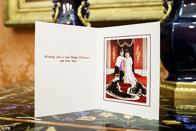 The King and Queen's 2023 Christmas card shows Charles and Camilla at Buckingham Palace shortly after the coronation in May