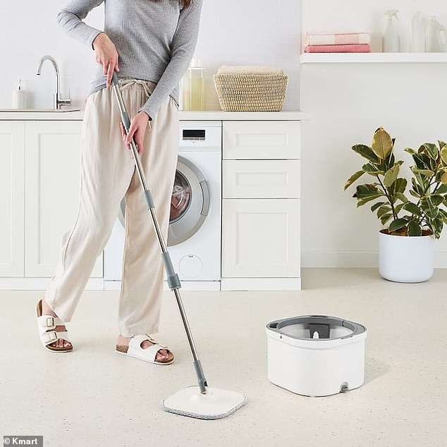 The two-piece spin mop set ($35) is praised for its convenient design and efficient technology for separating clean and dirty water