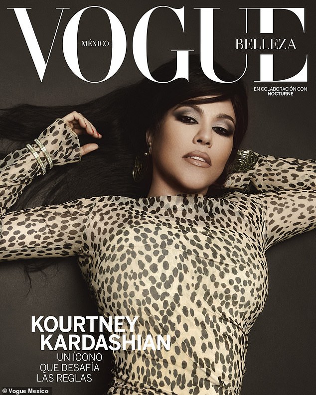 Kourtney Kardashian gives a sultry impression on the latest cover of Vogue Mexico