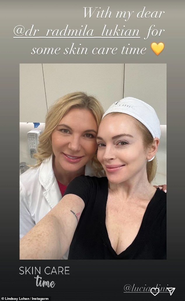 Lindsay Lohan, 38, showed off her glowing and youthful face in a new selfie with skincare specialist Dr. Radmila Lukian, after her big shine