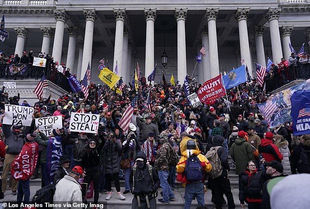 Protesters gather on the second day of pro-Trump events, fueled by President Donald Trump's continued claims of election fraud, to overturn the results before Congress finalizes them during a joint session of the 117th Congress on Wednesday, January 6, 2021 in Washington, DC