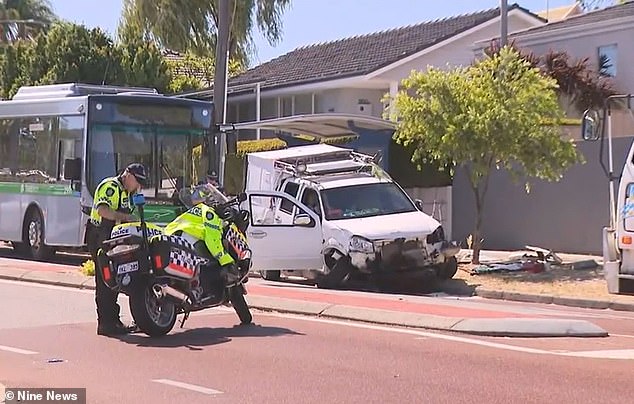 The ute reportedly drove onto the footpath in an attempt to overtake the bus, where it struck an electricity pole before it hit Ms Kerr - a man, 63, has since been charged with one count of dangerous driving occasioning grievous bodily harm