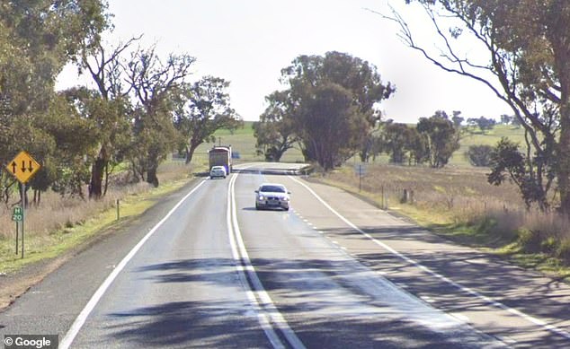 A man, 49, was killed on Burley Griffin Way in Galong (pictured) after an object fell from a caravan and smashed into his windscreen