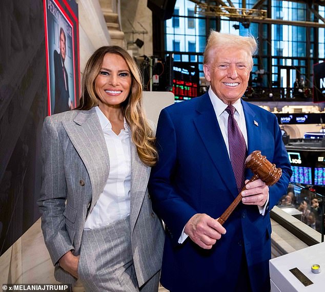 Melania Trump (left) accompanied President-elect Donald Trump (right) to the New York Stock Exchange on Thursday, where he rang the bell to celebrate winning Time Magazine's Person of the Year title