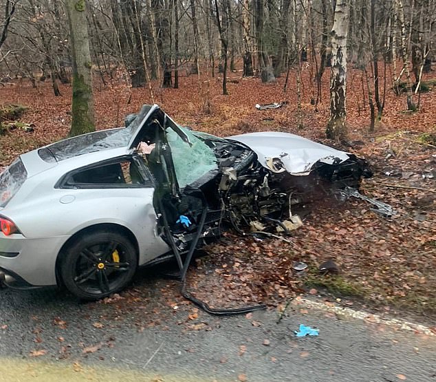 Photos emerged on Saturday of a wrecked Ferrari, reportedly showing the aftermath of the crash