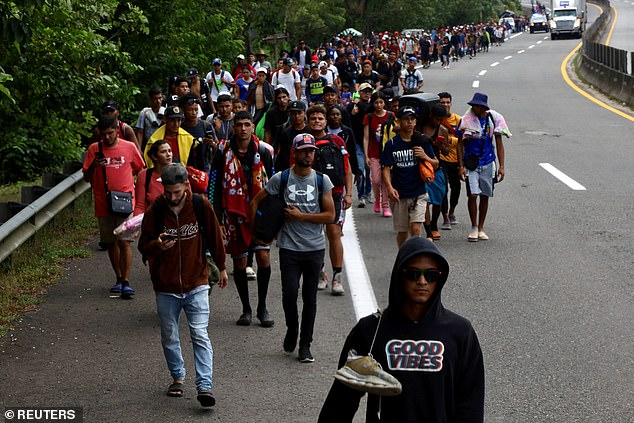 A caravan of 1,500 migrants was seen traveling by road in Tapachula, Mexico on Monday in an attempt to reach the northern border area with the United States