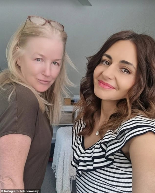 Helen Dowsley is pictured on set with Pia Miranda