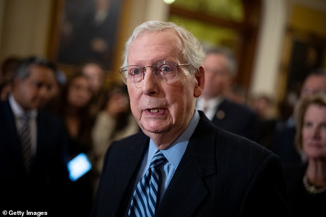 Outgoing Senate Majority Leader Mitch McConnell fell during a Senate luncheon on Tuesday